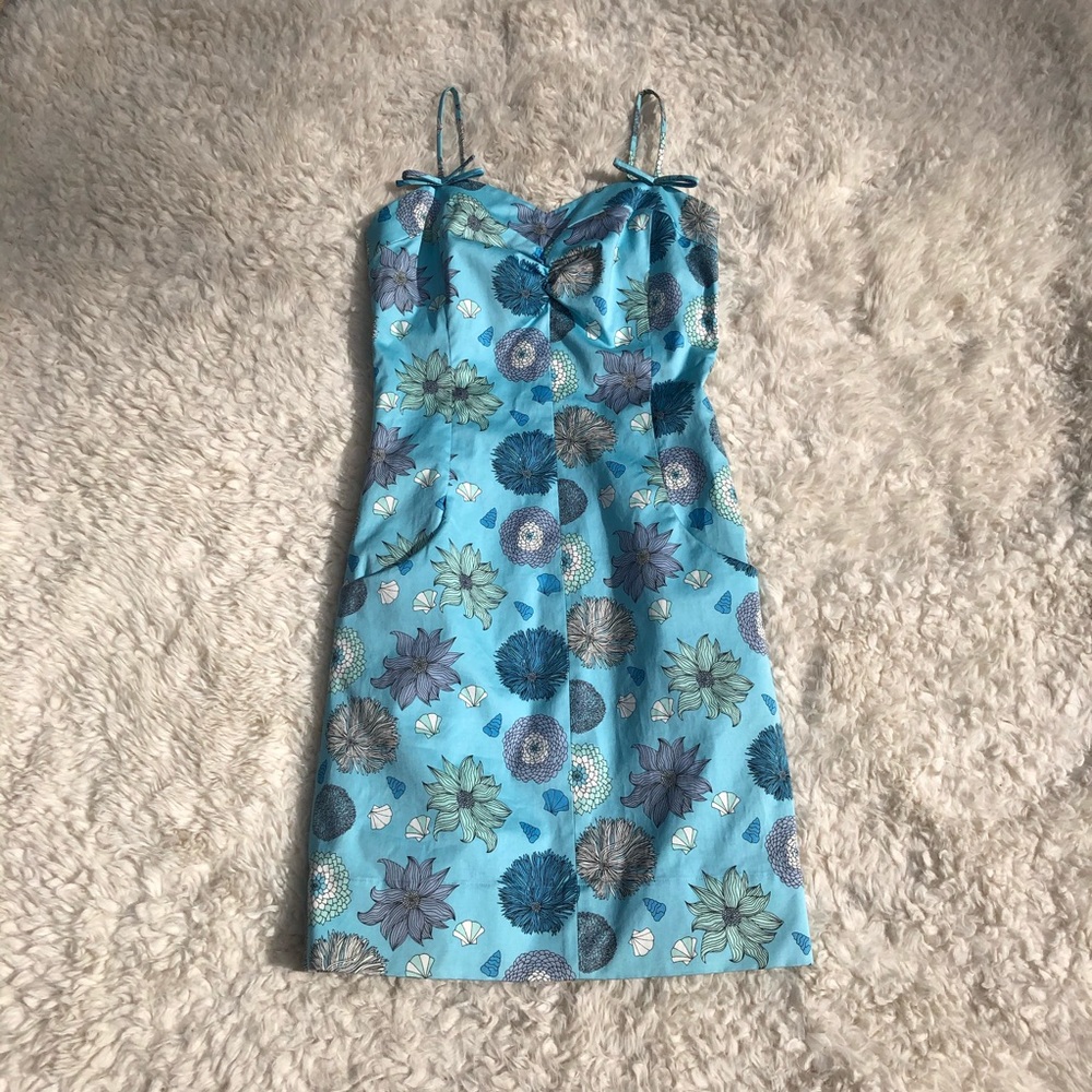 Tibi Blue Sea Shell and Flowers Mini Dress
